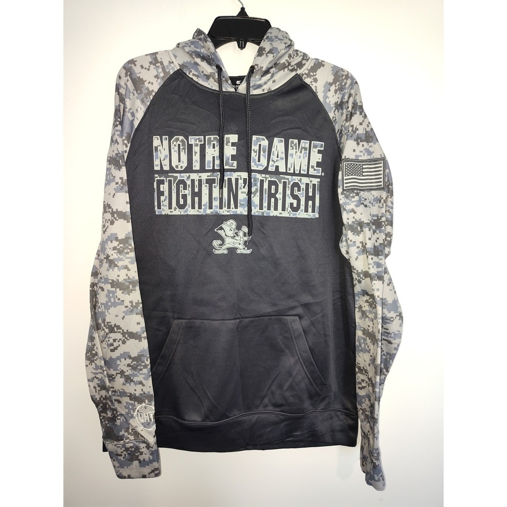 Colosseum Notre Dame Fighting Irish Mens Largeโ Hoodie Digital Camo Navy Blue L